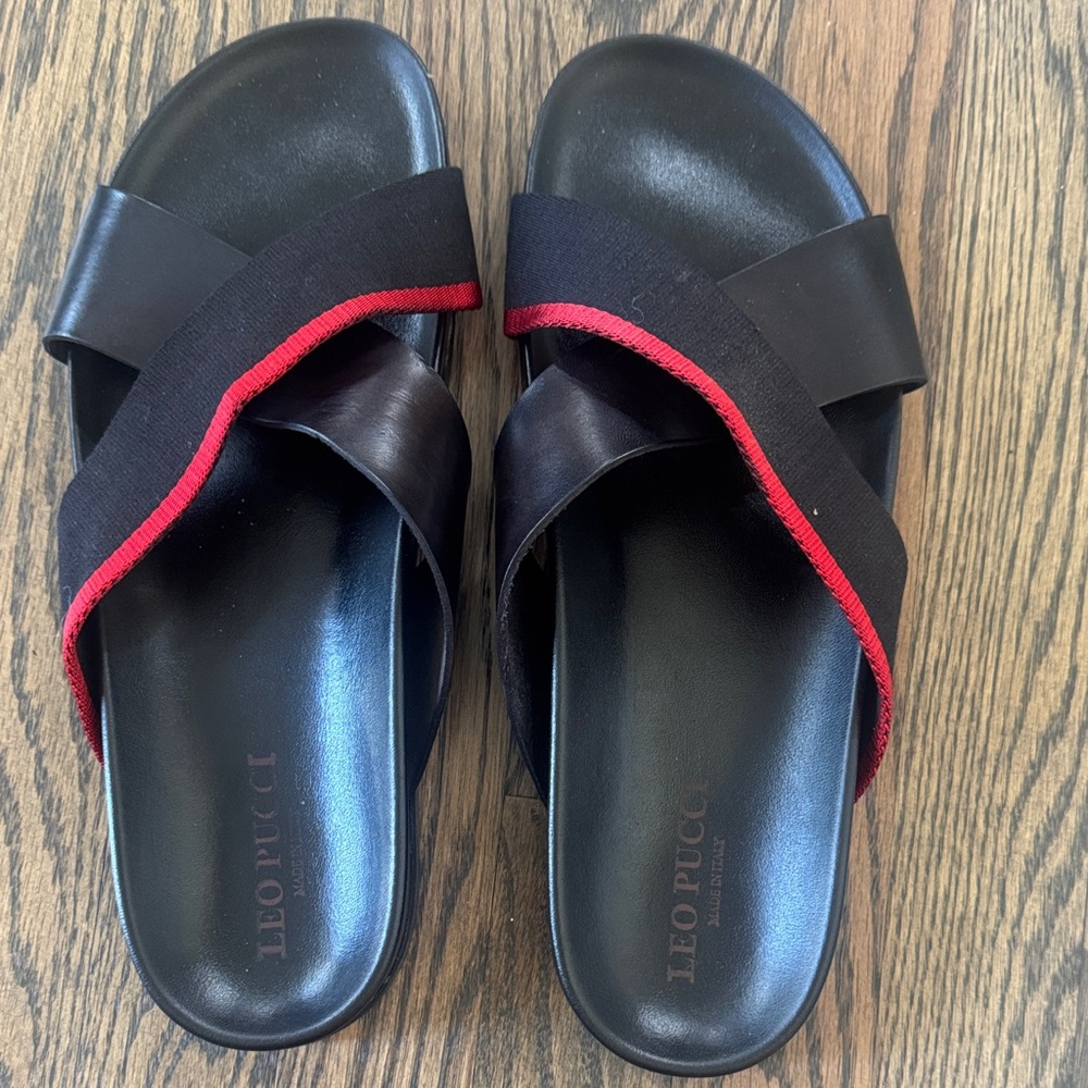 Leo Pucci Mens Black and Red Slide Sandals